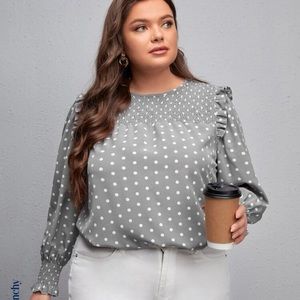Shein polka dot shirred lantern sleeve top
